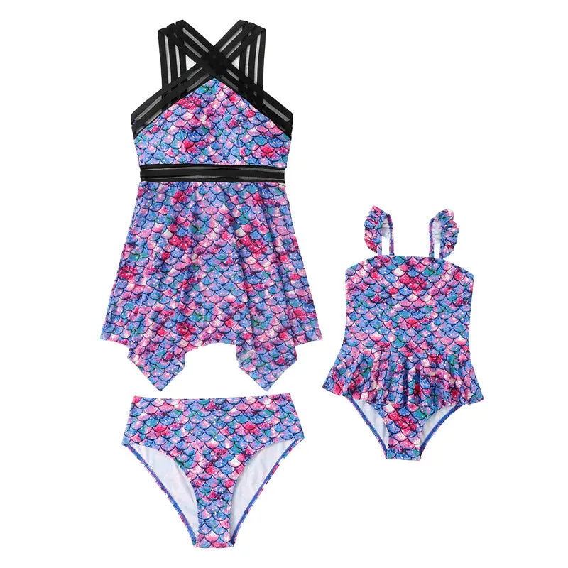 Mom and Daughter Floral Print Shorts Bikini Swimsuit