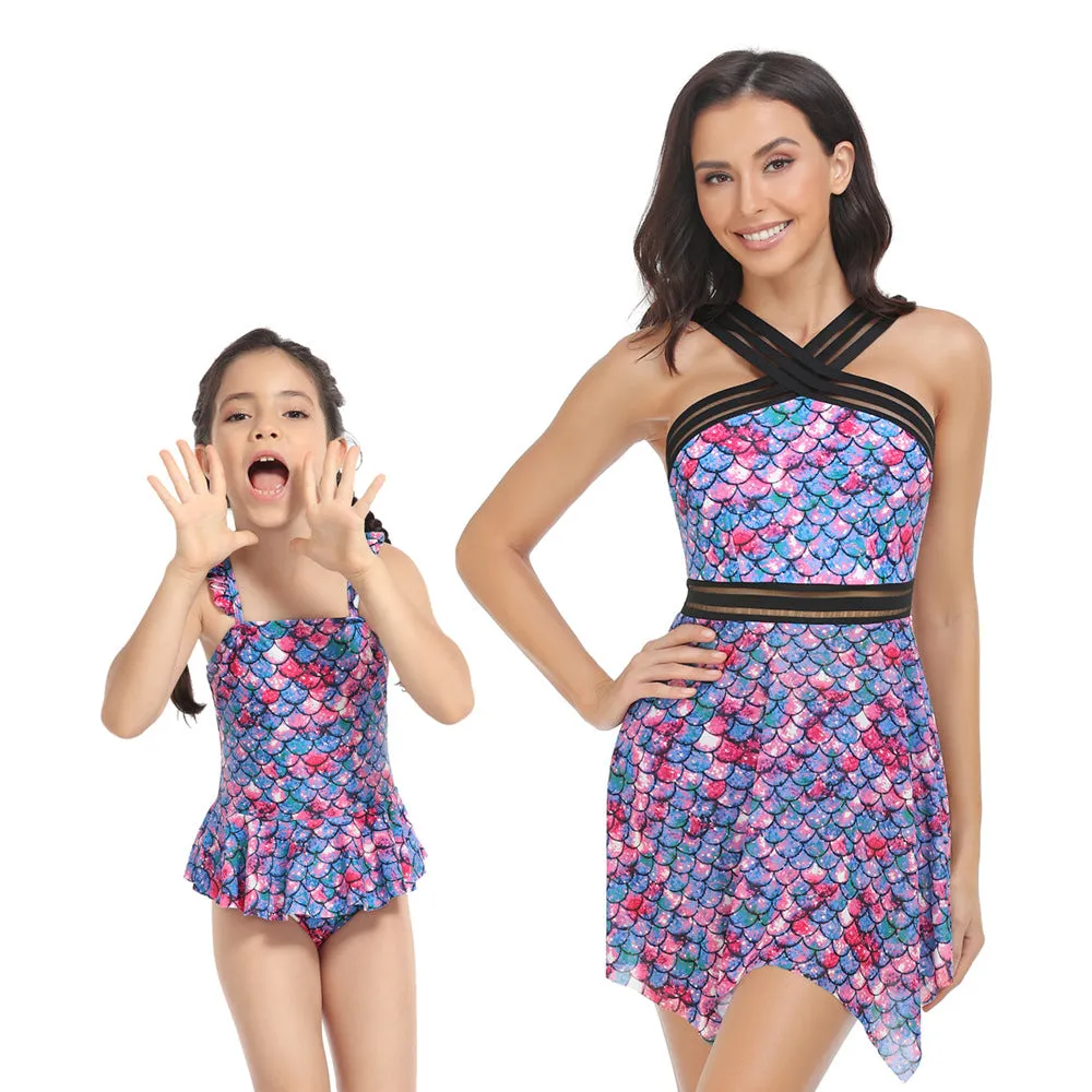 Mom and Daughter Floral Print Shorts Bikini Swimsuit