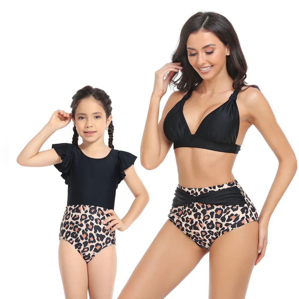Mom and Daughter Leopard Ruffle Bikini Swimsuit