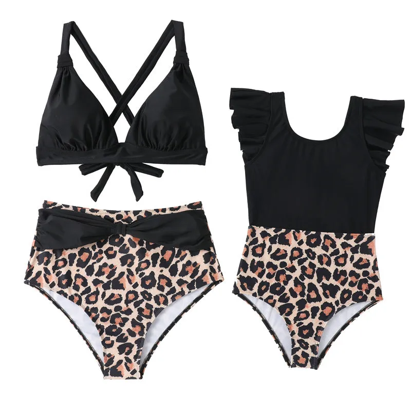 Mom and Daughter Leopard Ruffle Bikini Swimsuit