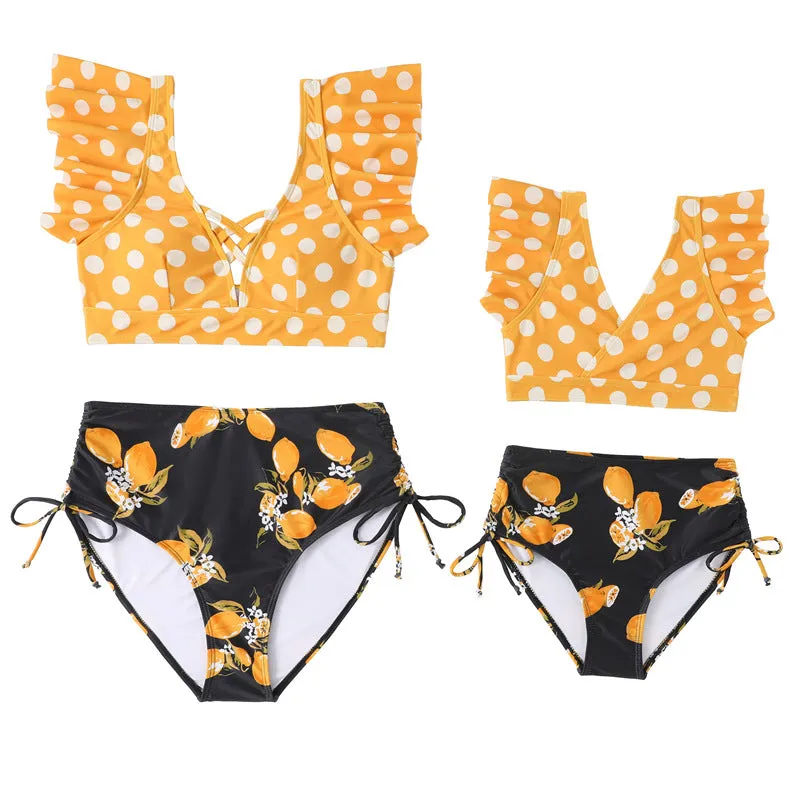 Mom and Daughter Polka Dot Print Bikini Swimsuit
