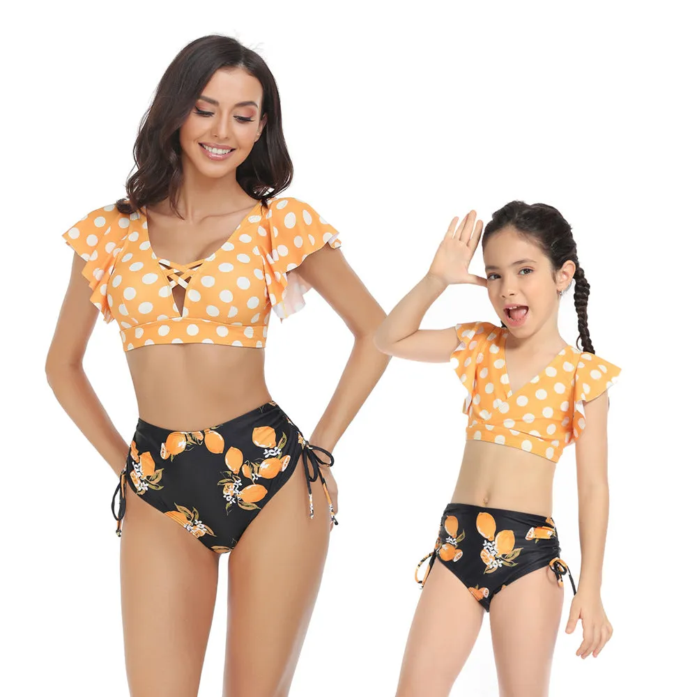 Mom and Daughter Polka Dot Print Bikini Swimsuit