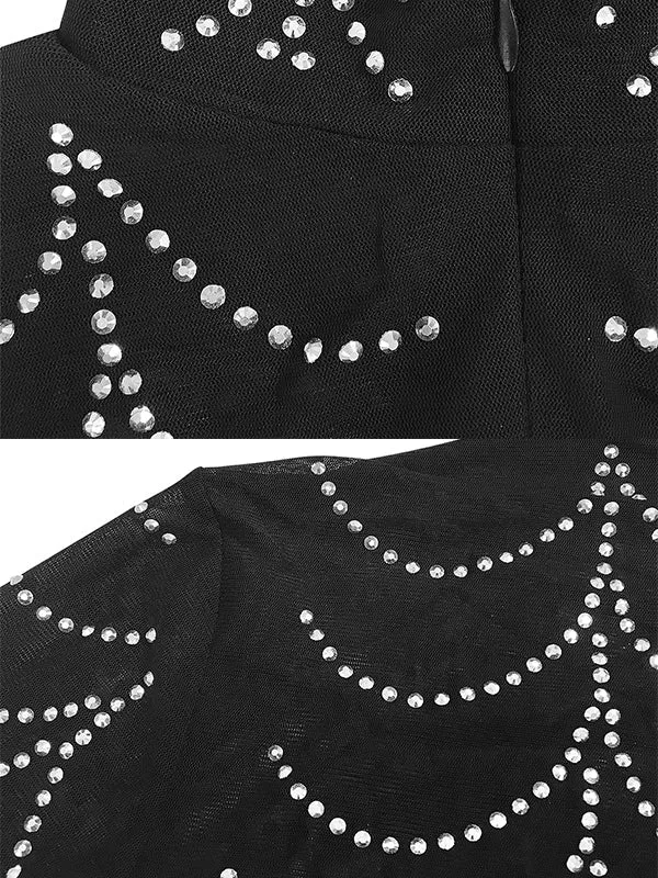 Momyknows Black Rhinestone Bodycon Mesh Long Sleeve Evening Gown Photoshoot Plus Size Club Maternity Maxi Dress