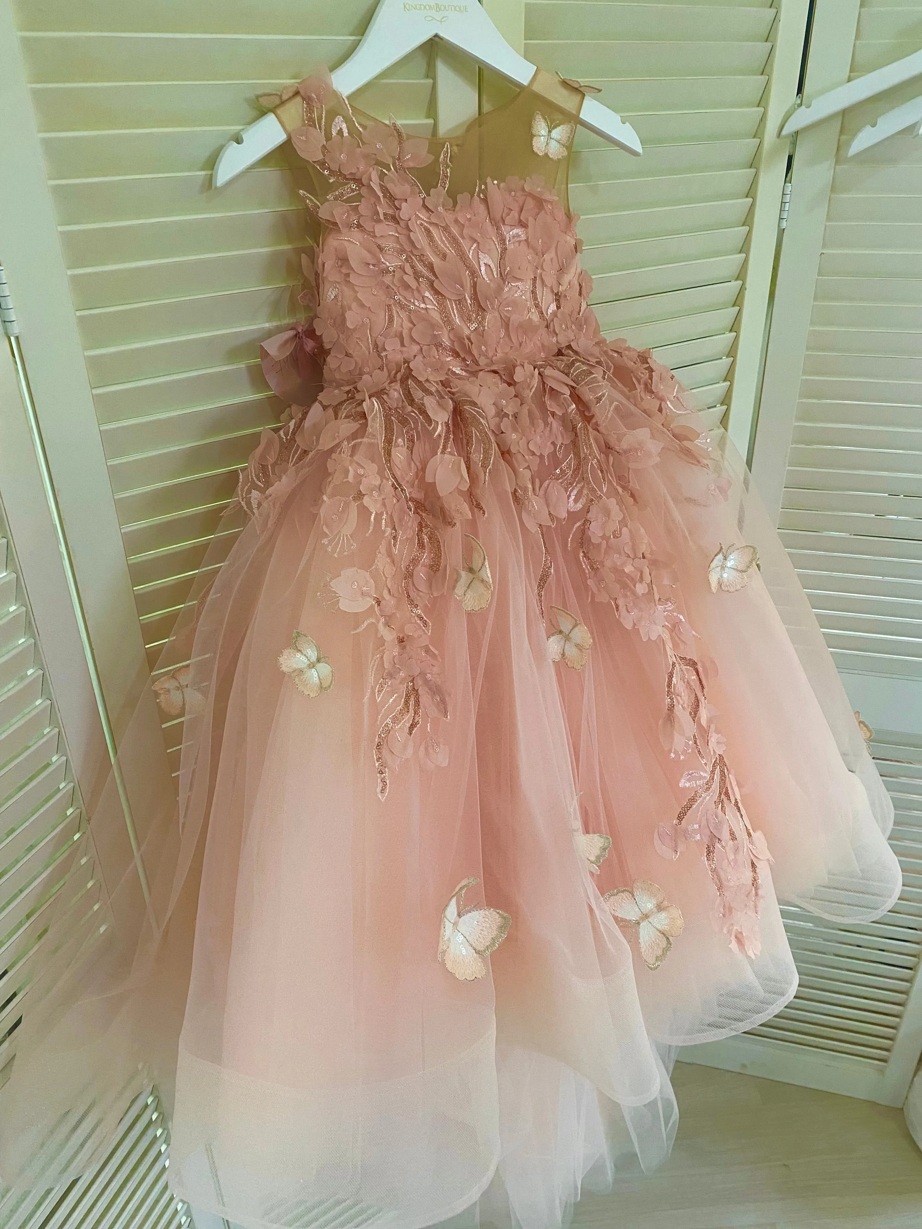 Mqtime Flower Girl Dresses for Wedding Pearl Pink Floral Tulle Luxury Princess Long Maxi Kids Bridesmaid Ball Gowns Birthday