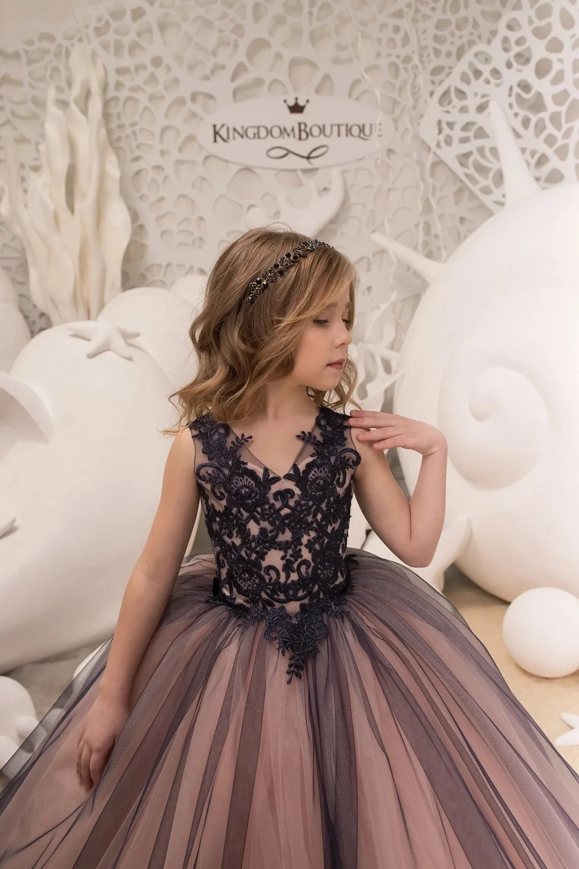 Mqtime Flower Girl Dresses for Wedding Pearl Pink Floral Tulle Luxury Princess Long Maxi Kids Bridesmaid Ball Gowns Birthday