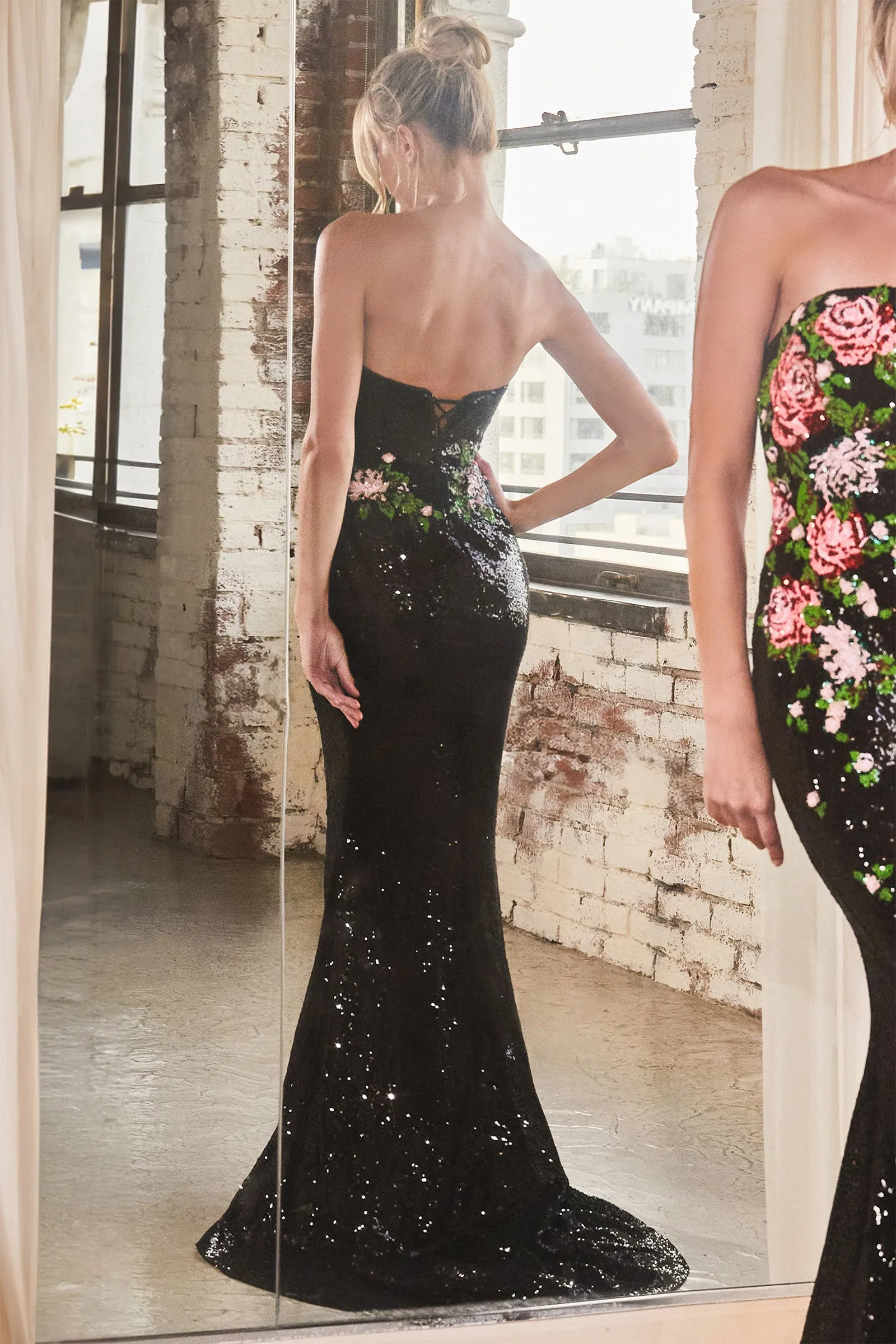 Nariyah Floral Sequin Maxi Gown (Black)