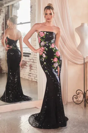 Nariyah Floral Sequin Maxi Gown (Black)