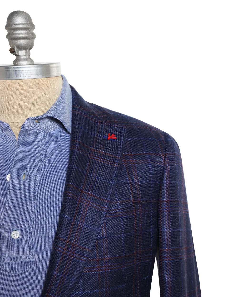 Navy and Orange Wool Blend Windowpane Sportcoat