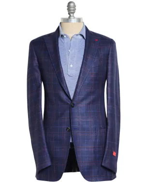 Navy and Orange Wool Blend Windowpane Sportcoat