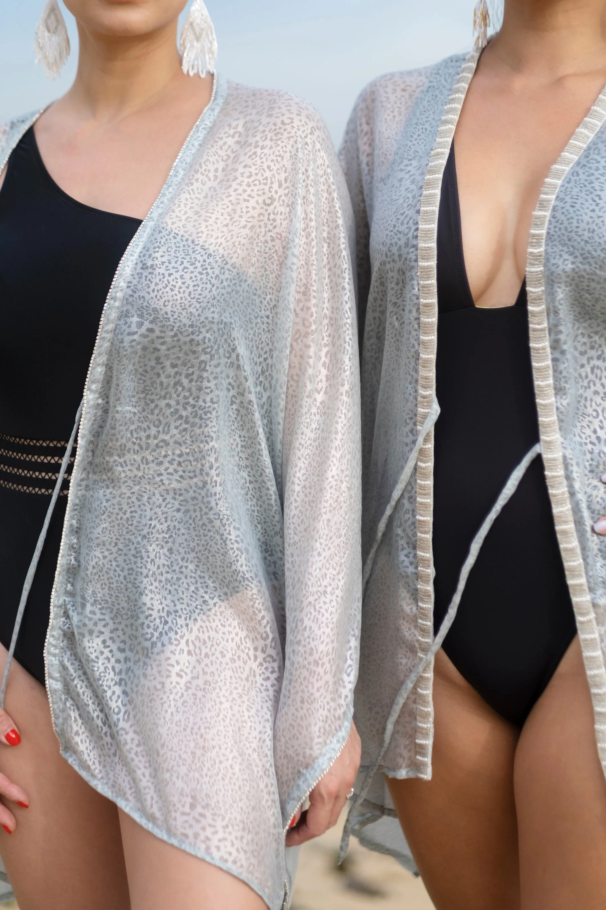 Neko Gray Leopard Print & Rhinestone Beach Kaftan