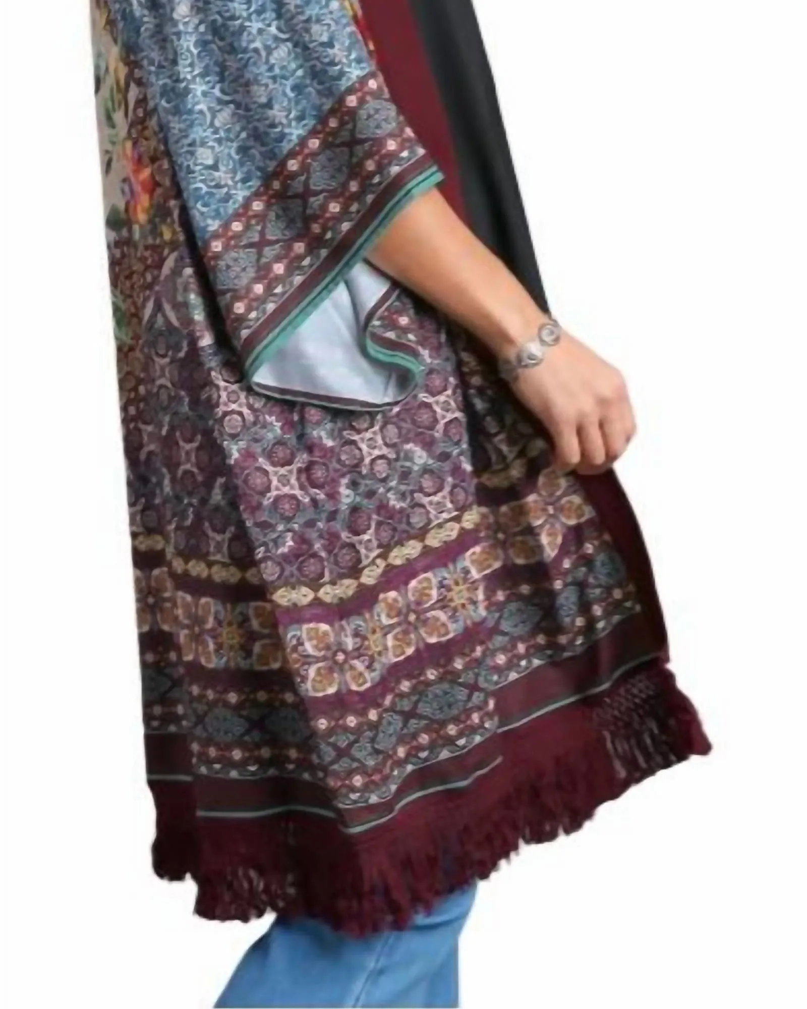 Open Front Print Kimono in Maroon Mix Plus | Maroon Mix Plus