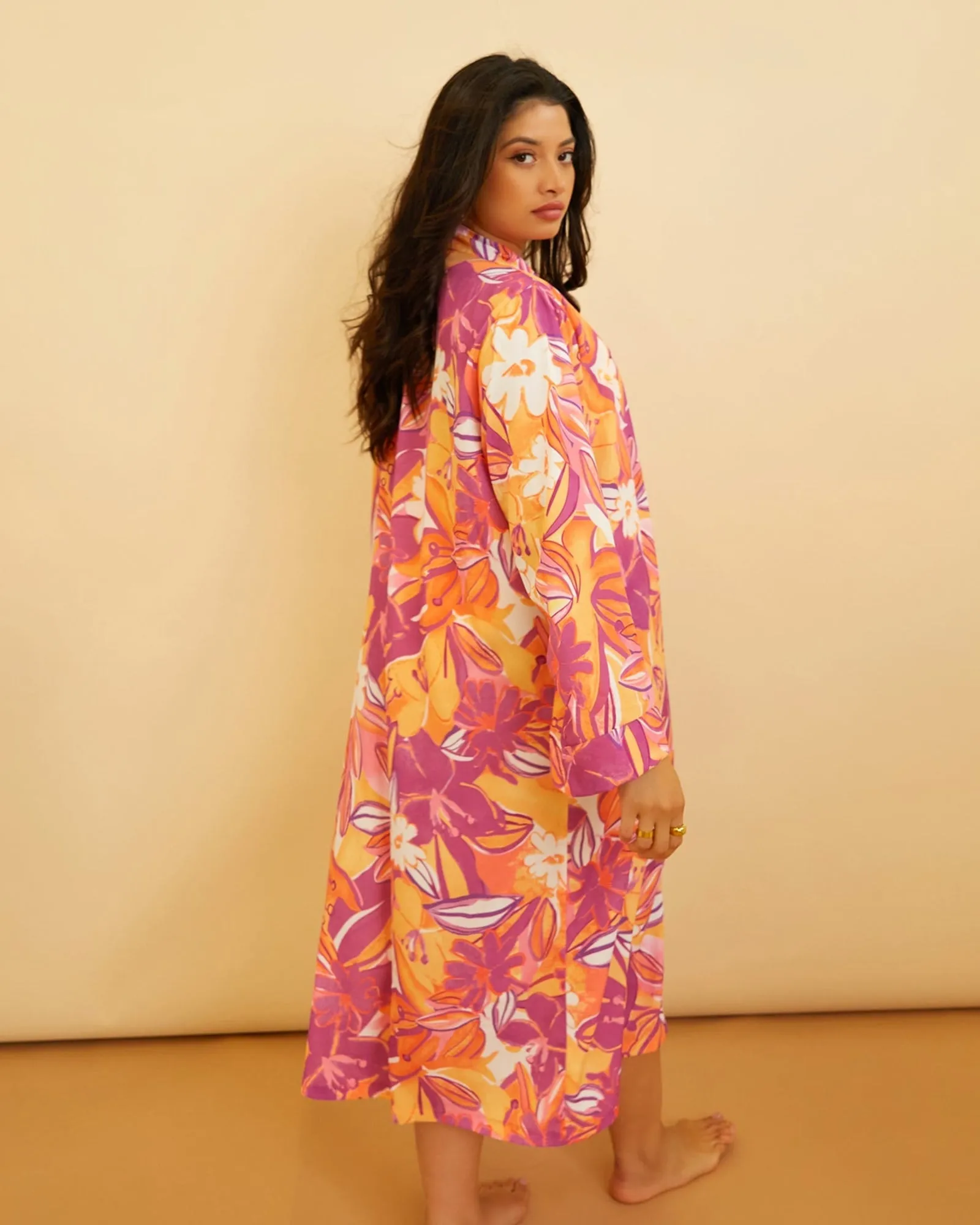 Padma Floral Print Duster | Orange