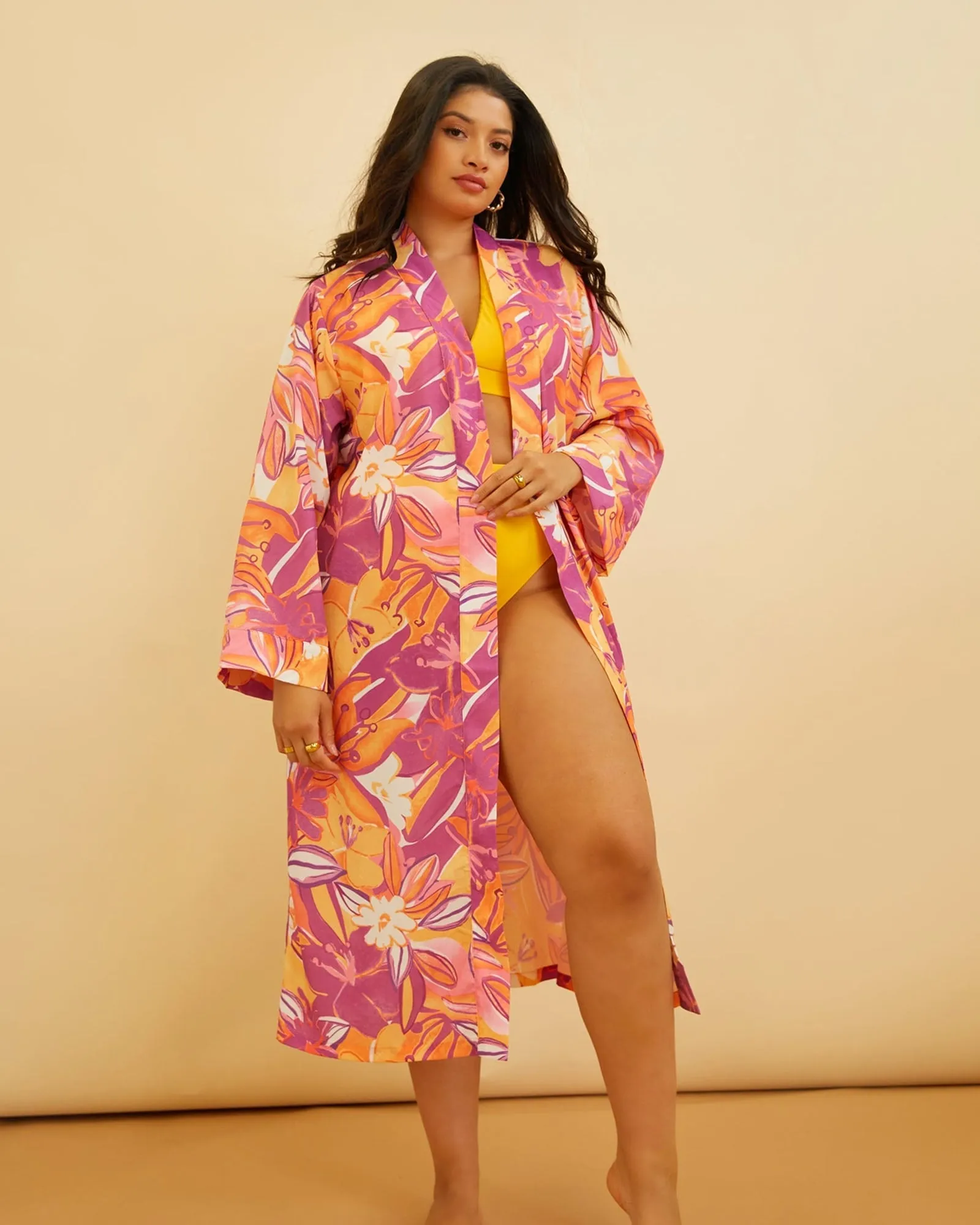 Padma Floral Print Duster | Orange