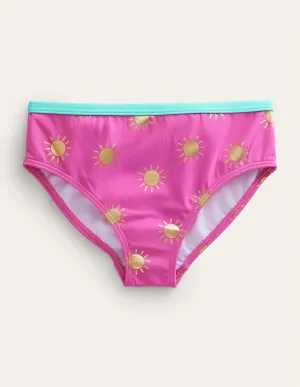 Patterned Bikini Bottoms-Tickled Pink Gold Foil Suns