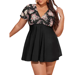 Plus Floral Flounce Bikini Swimsuit Black