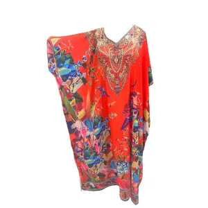 Red Maya Silk Mix Bling Kaftan.         Sizes Available AU 12-28