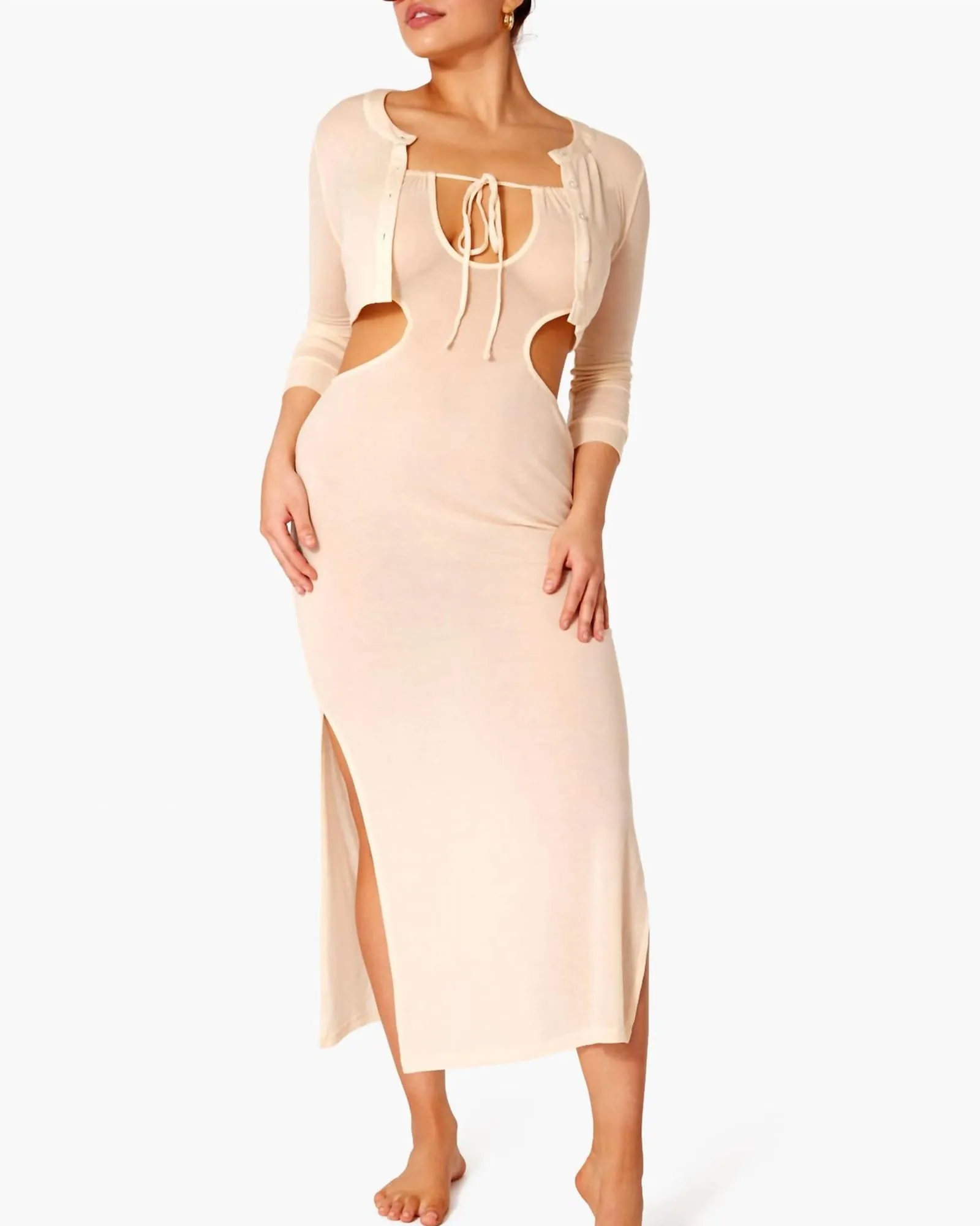 Ruched Cutout Maxi Cover Up in Beige | Beige