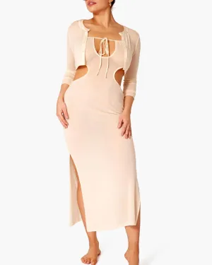 Ruched Cutout Maxi Cover Up in Beige | Beige