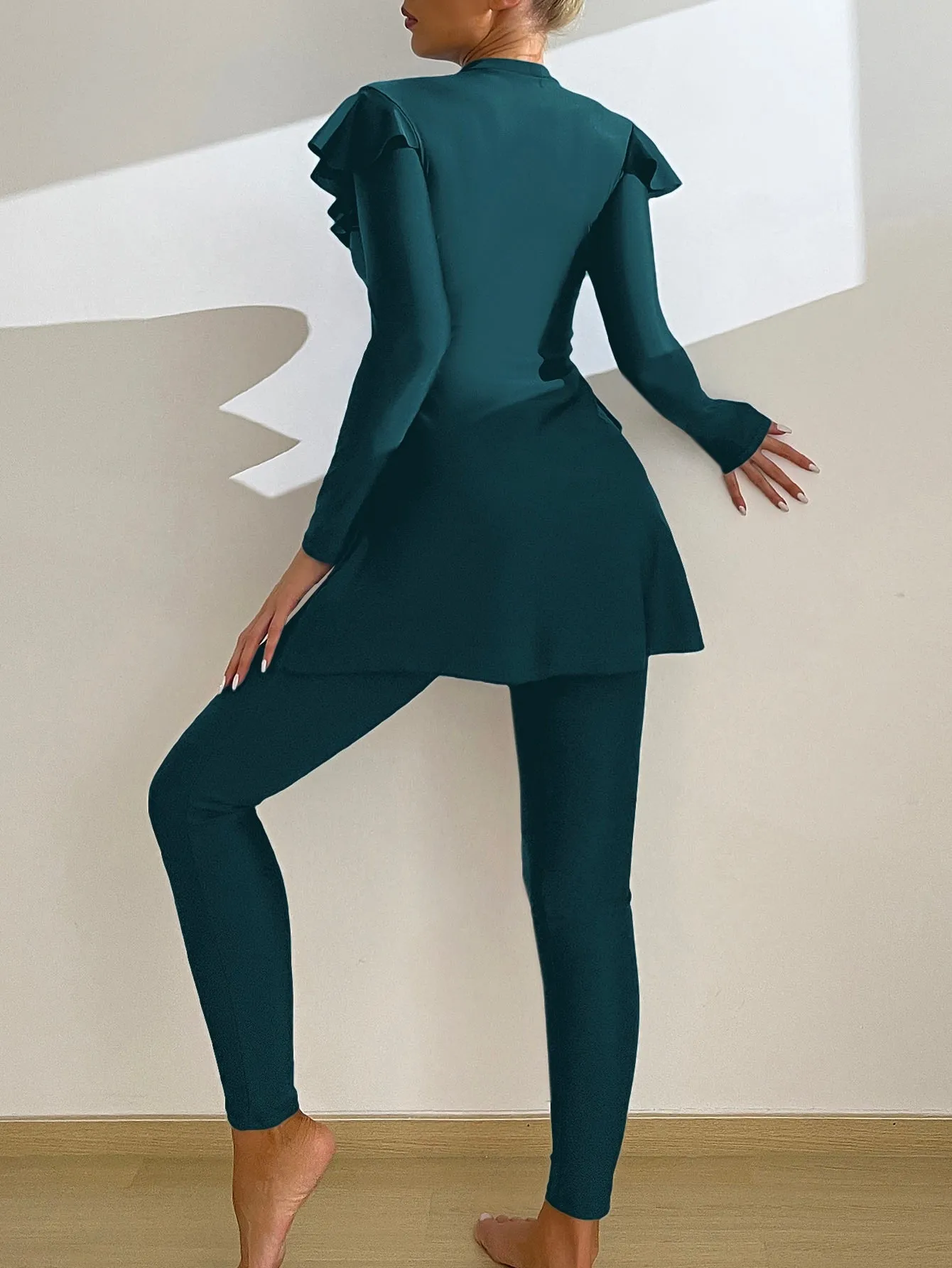 Ruffle Long Sleeve Pants Full Body Bikini Swimsuit