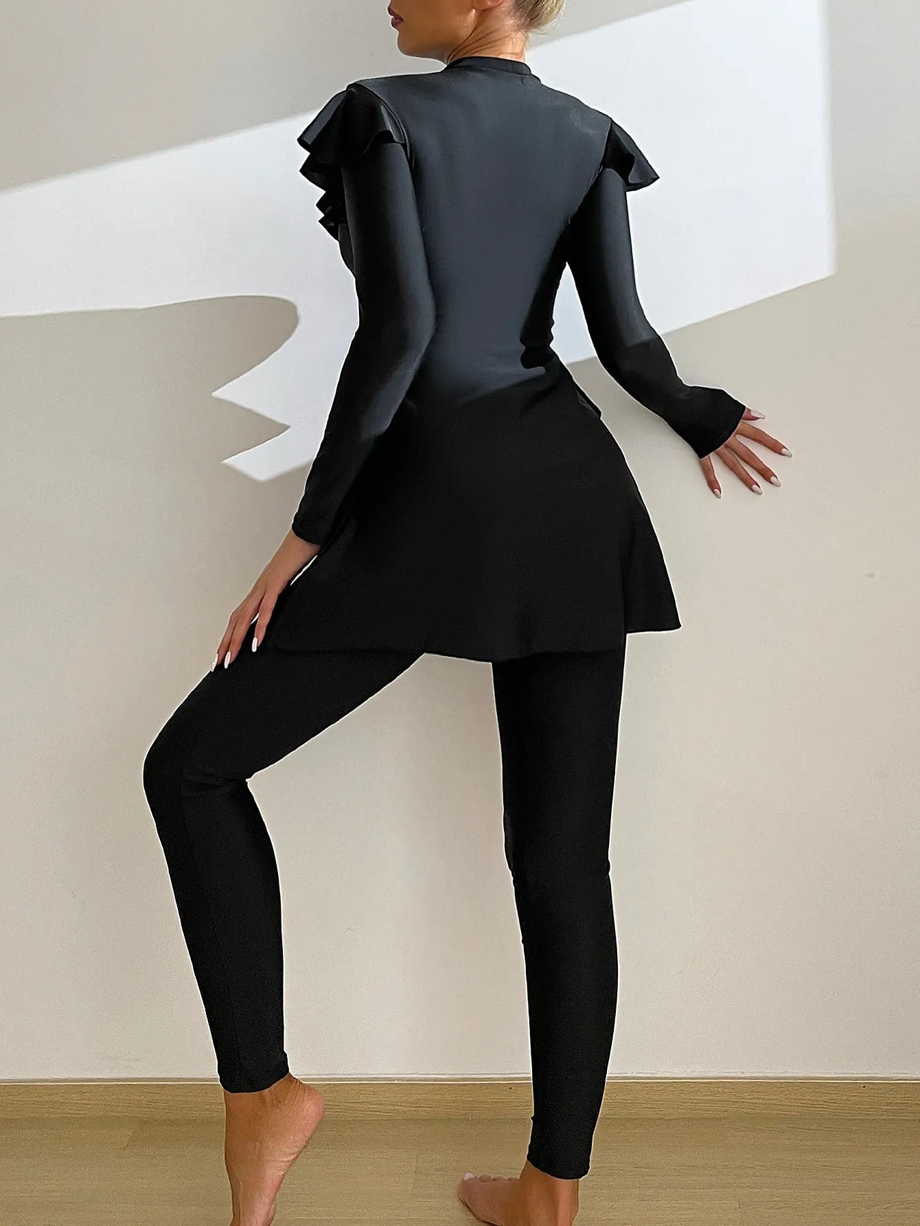 Ruffle Long Sleeve Pants Full Body Bikini Swimsuit