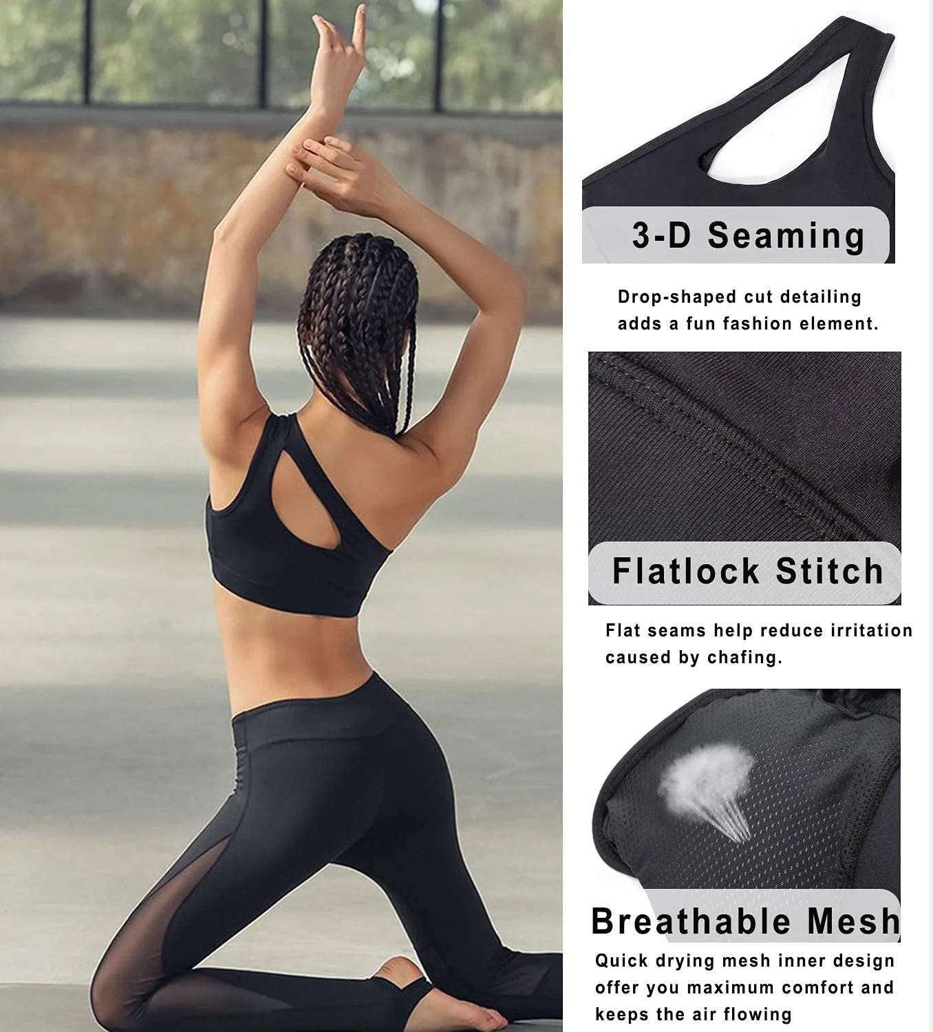 RUNNING GIRL Sports Bras for Women, Padded Backless One Shoulder Sports Bra Pack Medium Support