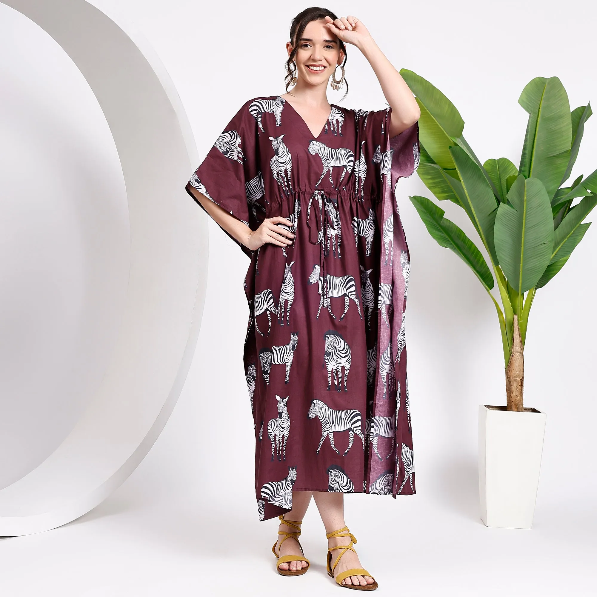 Shop the Bold Wine Zebra Print Kaftan – Stand Out in Style!
