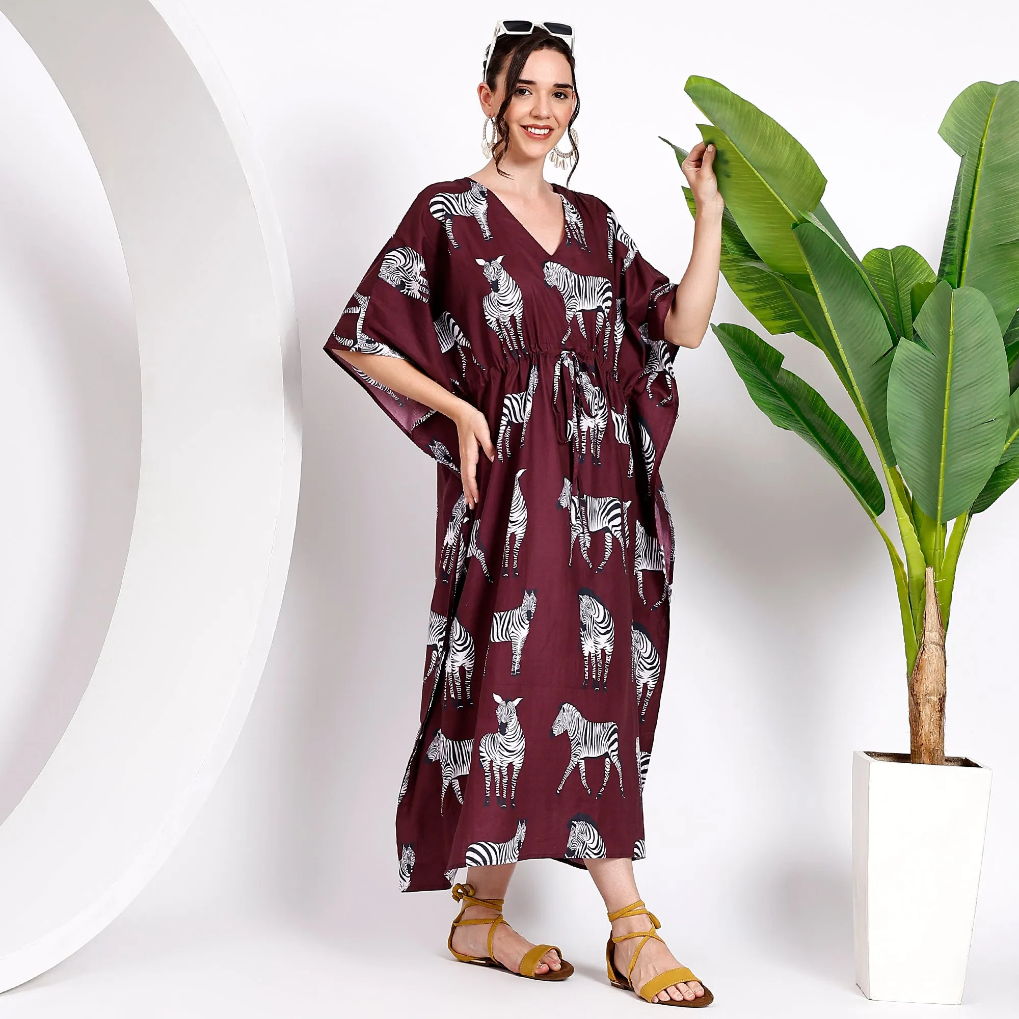 Shop the Bold Wine Zebra Print Kaftan – Stand Out in Style!