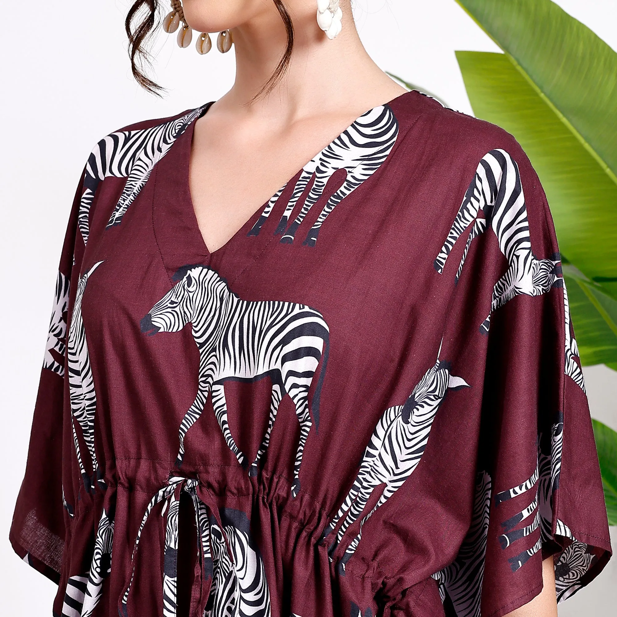 Shop the Bold Wine Zebra Print Kaftan – Stand Out in Style!