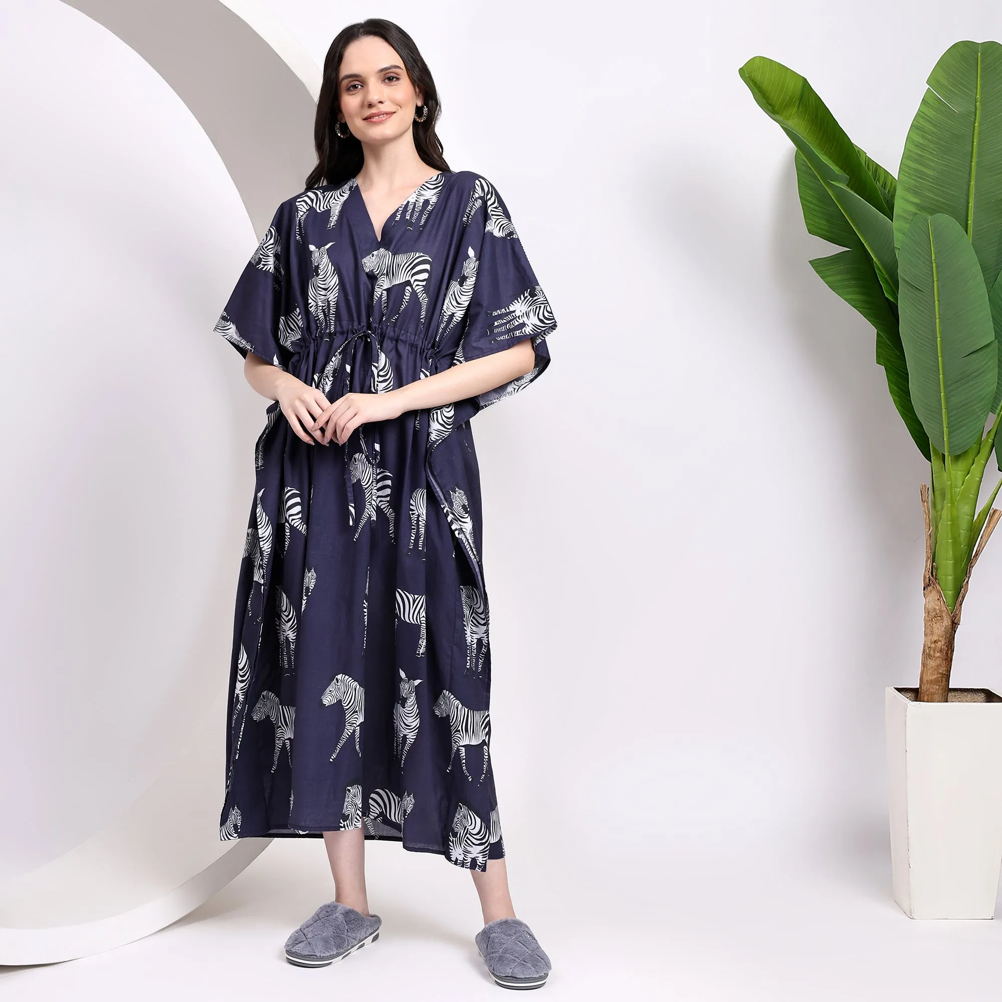 Shop the Bold Wine Zebra Print Kaftan – Stand Out in Style!