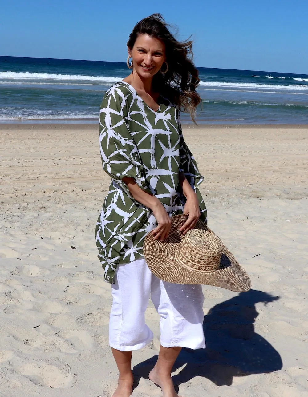 Short Kaftan in Olive Bamboo