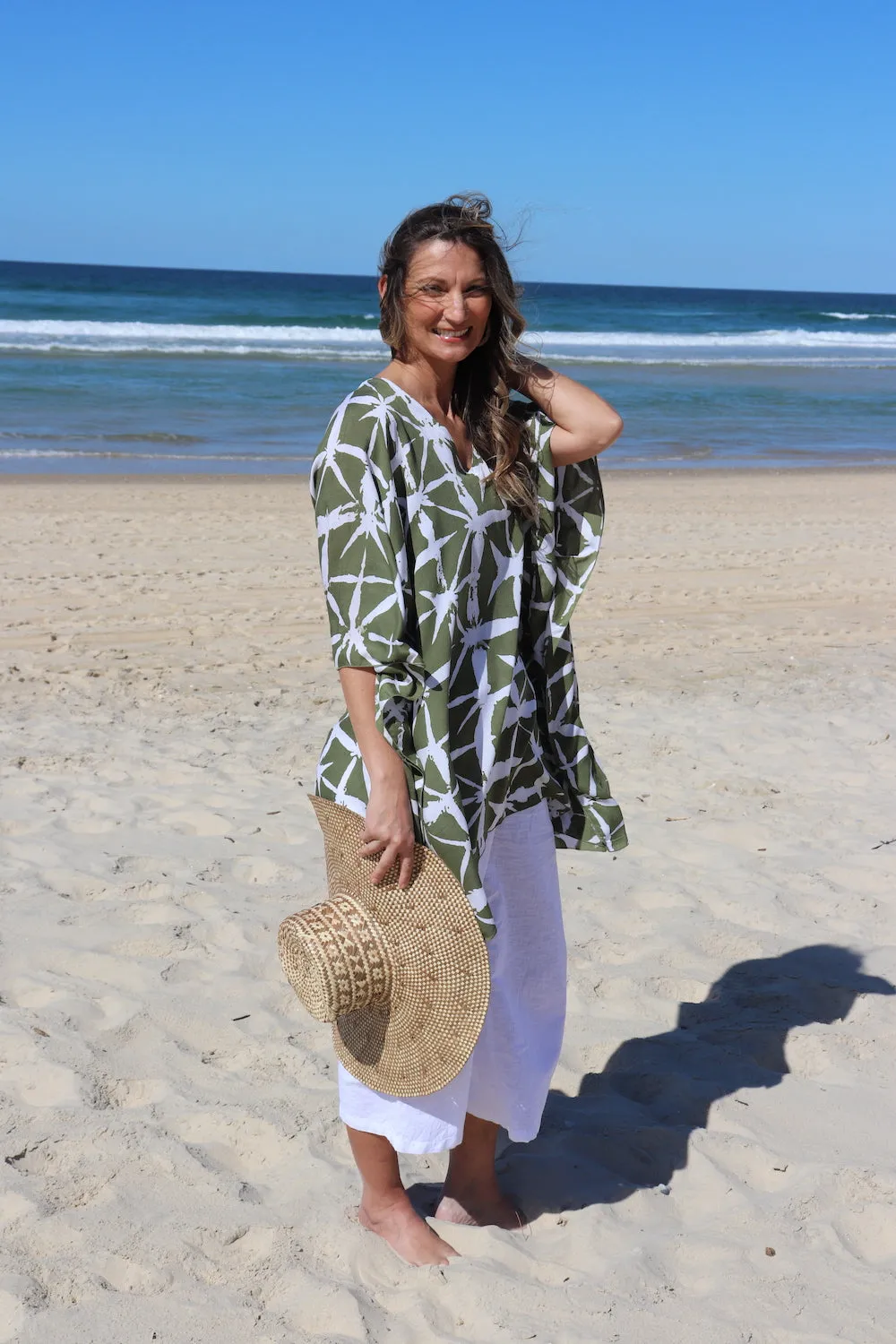 Short Kaftan in Olive Bamboo