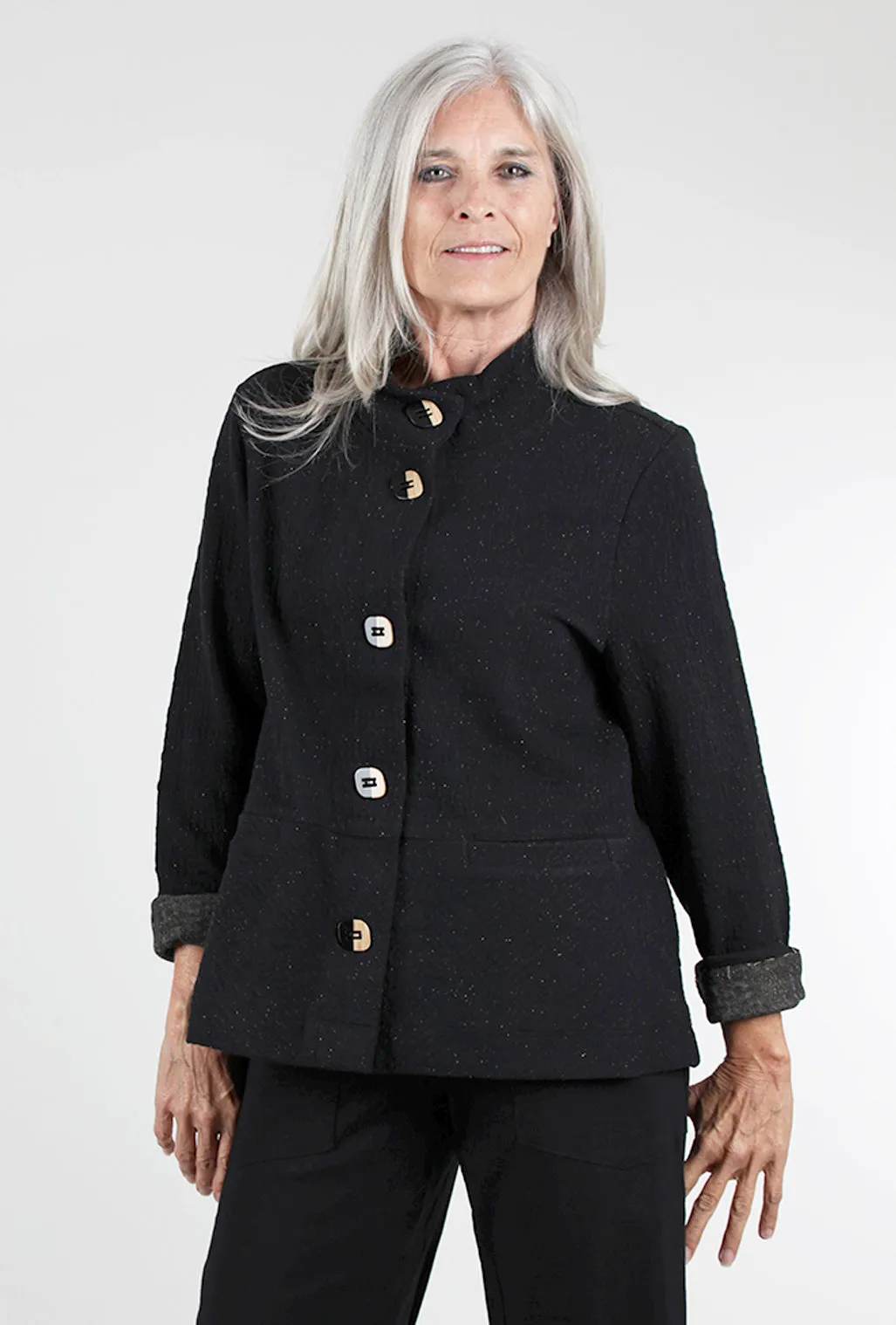 Speckle Knit Swing Jacket, Black