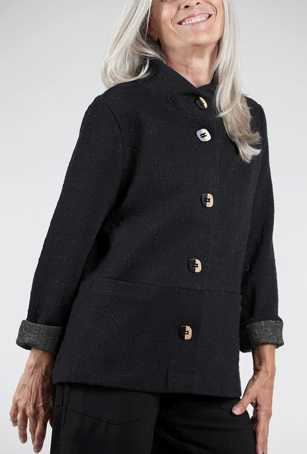 Speckle Knit Swing Jacket, Black