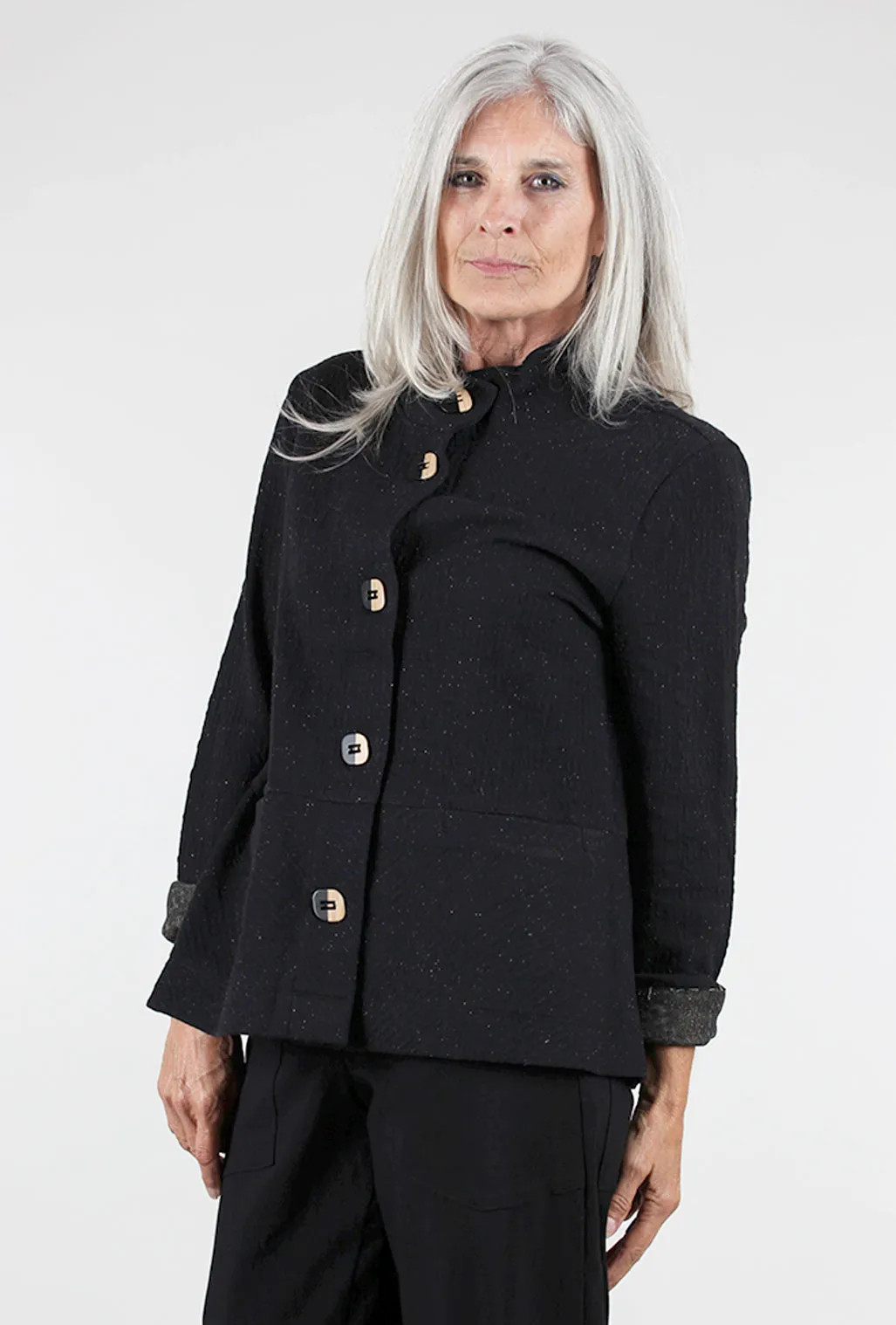 Speckle Knit Swing Jacket, Black