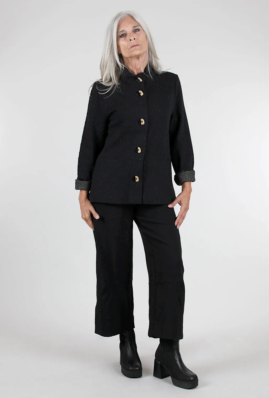 Speckle Knit Swing Jacket, Black