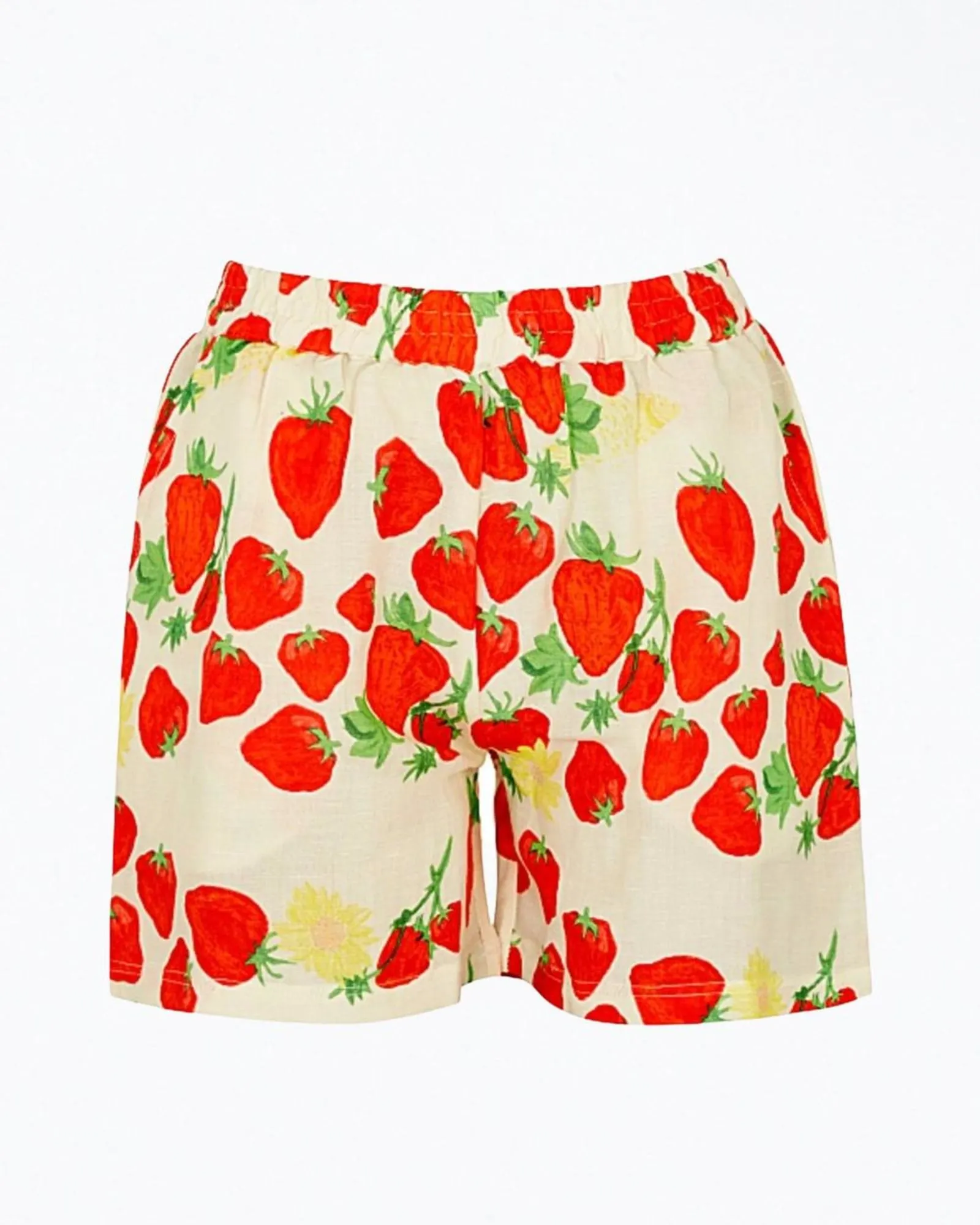 Strawberry-Print Linen-Blend Shorts in Beige | Beige