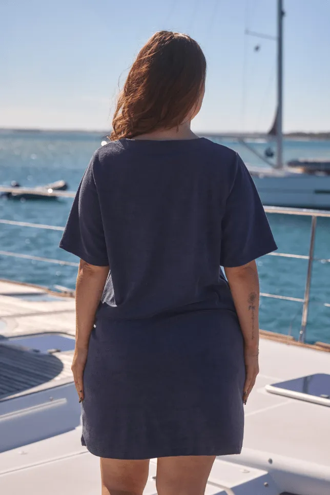 Terry Towelling Zip Through Dress Navy