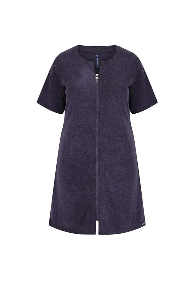 Terry Towelling Zip Through Dress Navy