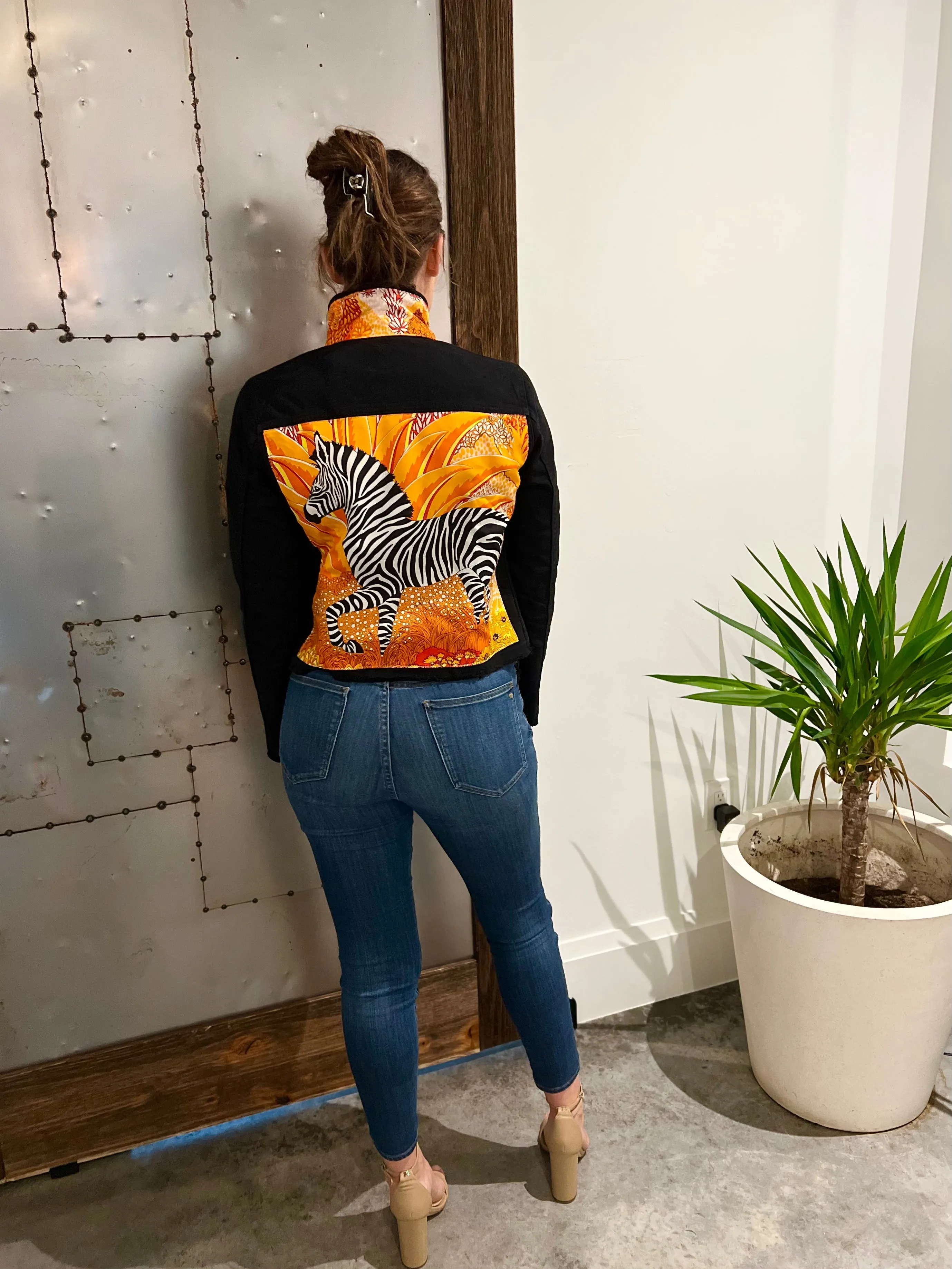 The Black Denim Jacket /  Love a Zebra / Orange