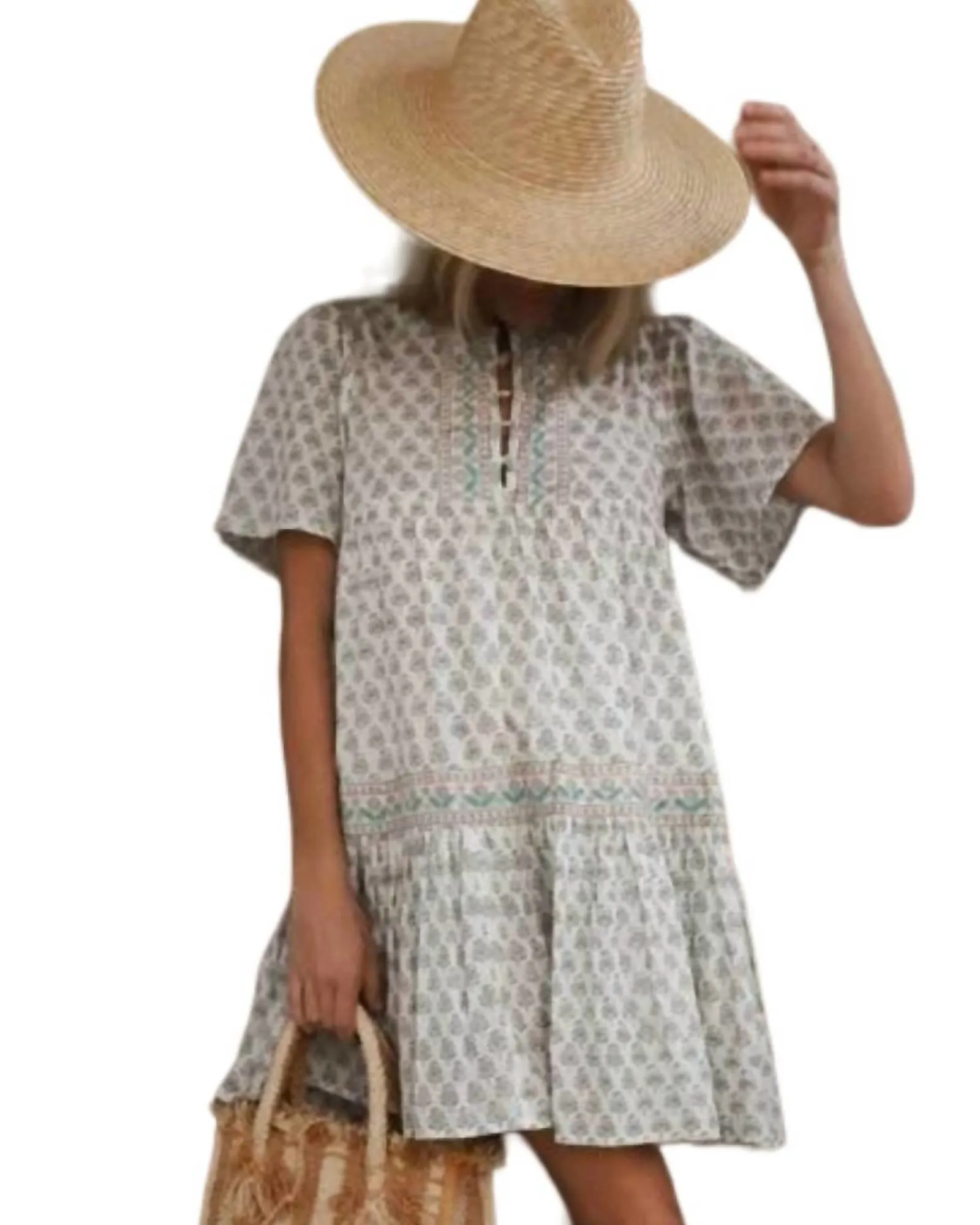 Tiki Cover Up In White Teal Grey Multi | White Teal Grey Multi