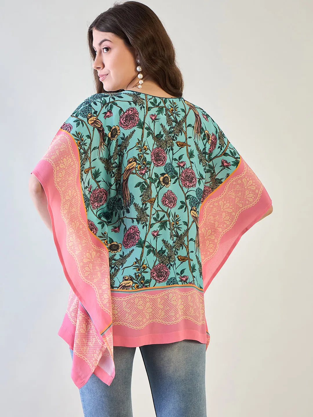 Women's Blue Flora Kaftan Top - The Kaftan Company
