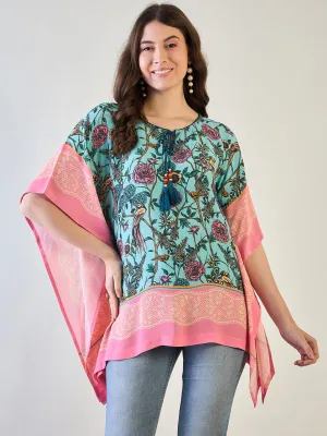 Women's Blue Flora Kaftan Top - The Kaftan Company