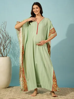 Women's Green Viscose Blend Ethnic Kaftan - The Kaftan Company