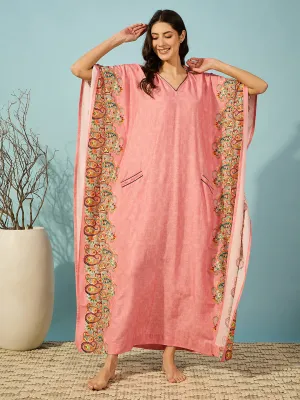 Women's Pink Viscose Blend Ethnic Kaftan - The Kaftan Company