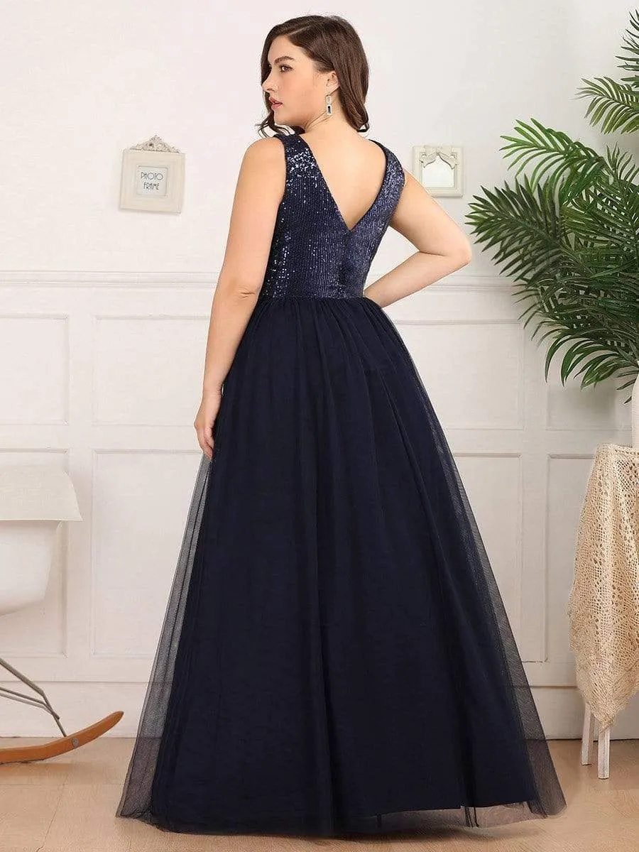 Women's Plus Size Sequins Print Tulle Evening Party Dresses