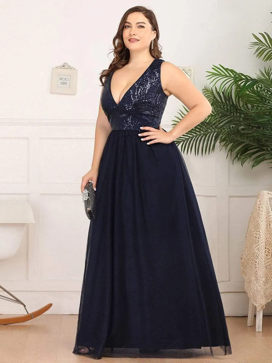 Women's Plus Size Sequins Print Tulle Evening Party Dresses