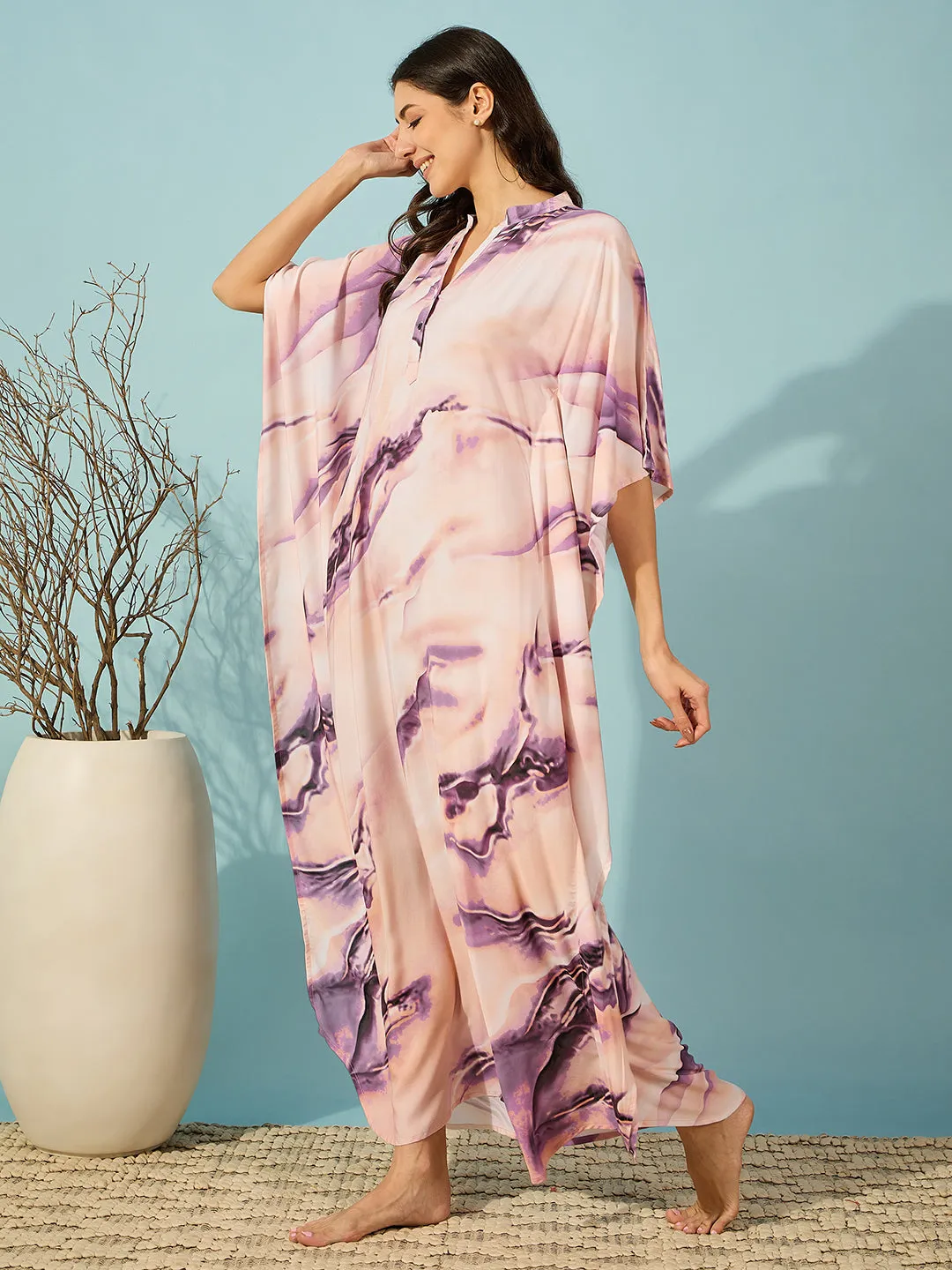 Women's Purple Viscose Rayon Abstract Kaftan - The Kaftan Company