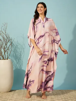 Women's Purple Viscose Rayon Abstract Kaftan - The Kaftan Company