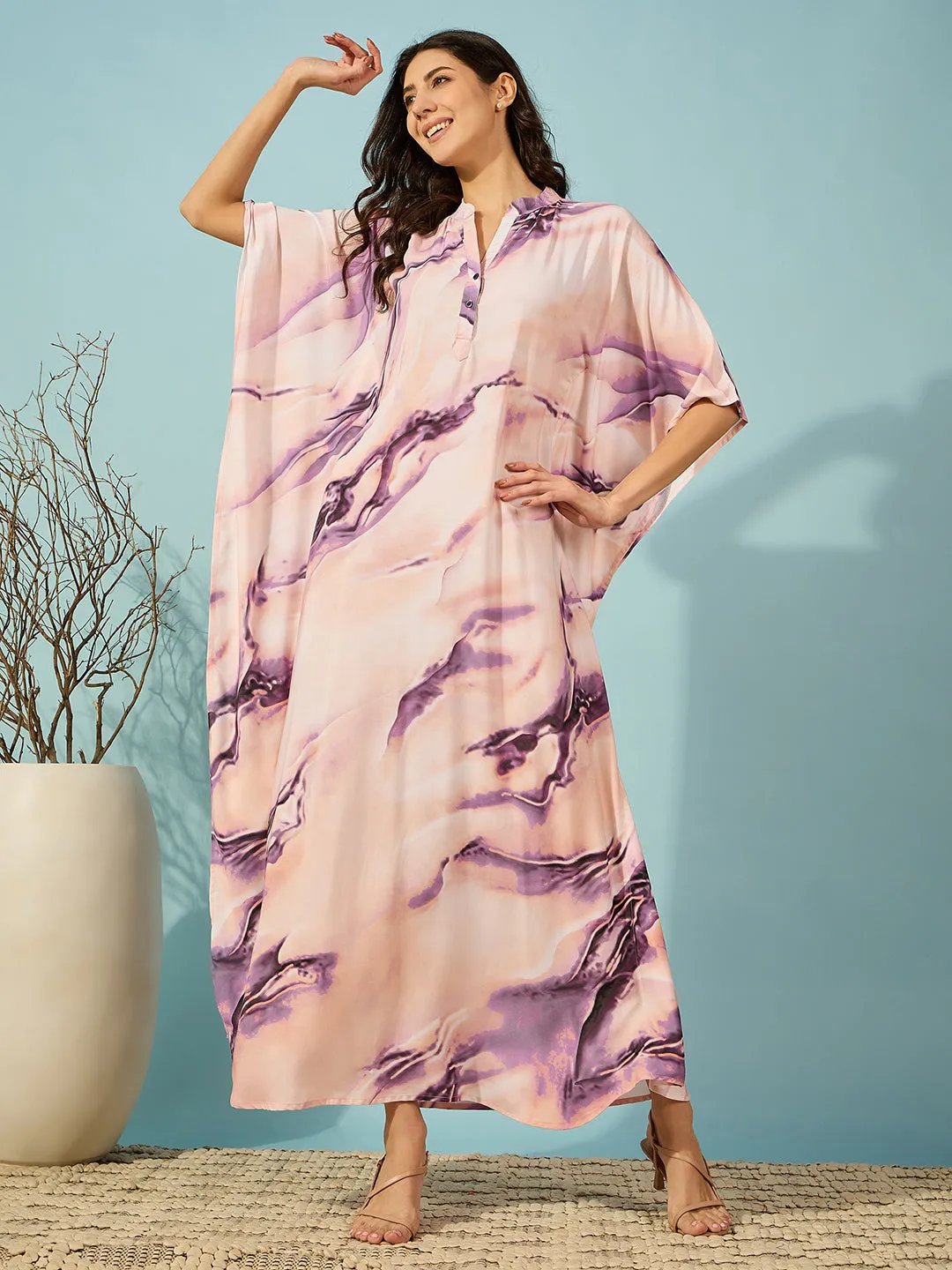 Women's Purple Viscose Rayon Abstract Kaftan - The Kaftan Company