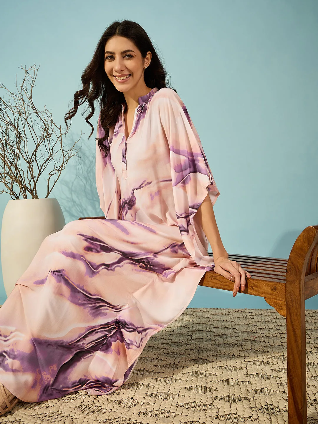 Women's Purple Viscose Rayon Abstract Kaftan - The Kaftan Company